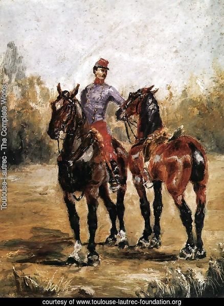 Two Horses with Soldier