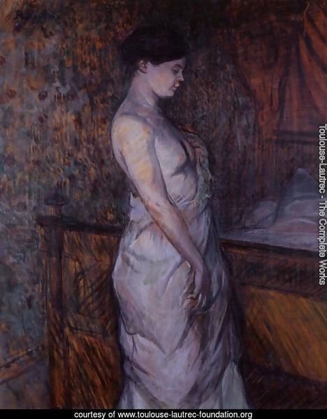 Woman in a Chemise Standing by a Bed