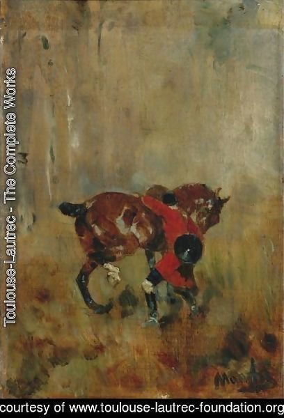 Toulouse-Lautrec - Cavalier De Chasse A Courre Ressanglant Son Cheval