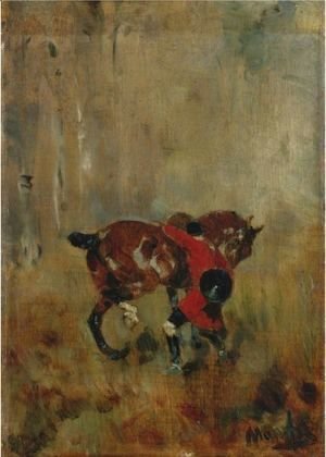 Toulouse-Lautrec - Cavalier De Chasse A Courre Ressanglant Son Cheval